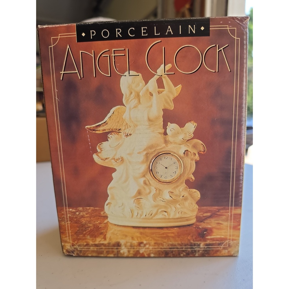 Hand Painted Genuine Gold Trim Porcelain Angel Figurine Mantle Clock Vintage Y2K